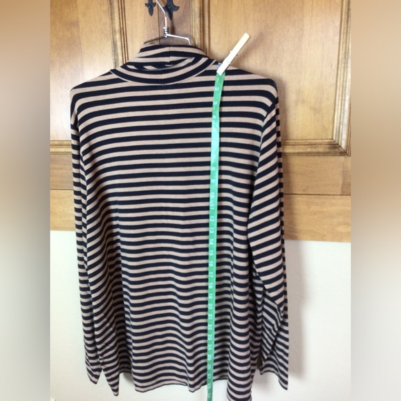 Lands’ End 2X back & tan striped cowl neck cotton basic top - Picture 3 of 5